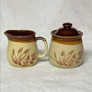 Vintage Stoneware Wheat Pattern Sugar and Creamer Set Made in Japan